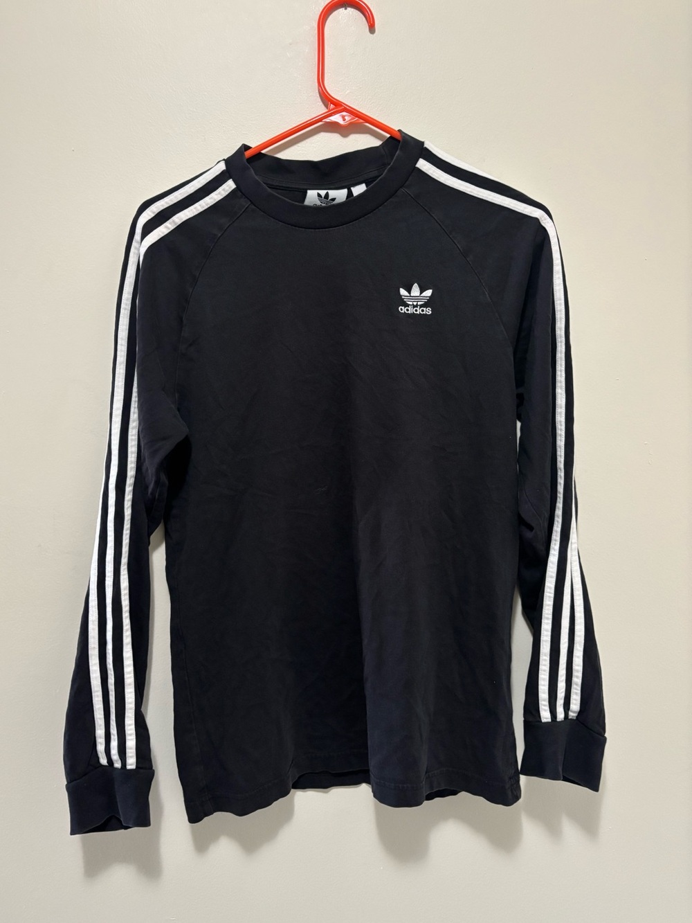Adidas Originals Black 3-Stripe Long Sleeve Shirt Trefoil Logo Men's Small